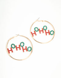 Gold Red & Green Ho Ho Ho Hoop Earrings - link has visual effect only