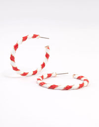 Red & White Enamel Candy Cane Hoop Earrings - link has visual effect only