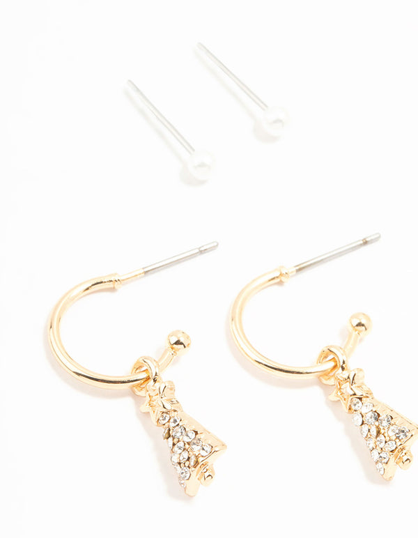 Gold Diamante Winter Mitten & Stocking Earrings 6-Pack