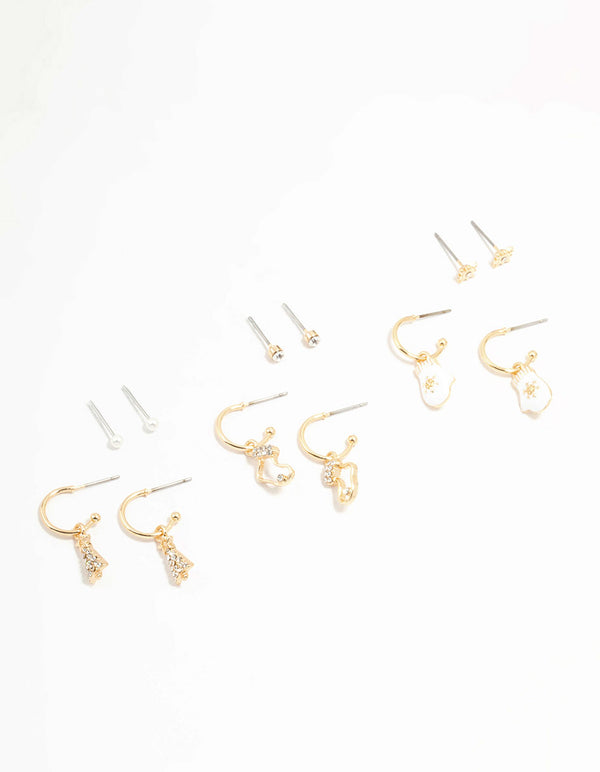 Gold Diamante Winter Mitten & Stocking Earrings 6-Pack