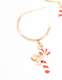Gold Diamante Snow men & Candy Cane Hoop Charm Earrings 3-Pack - link has visual effect only
