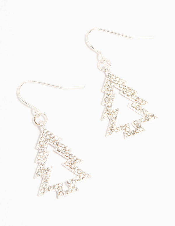 Silver Diamante Tree Outline Earrings