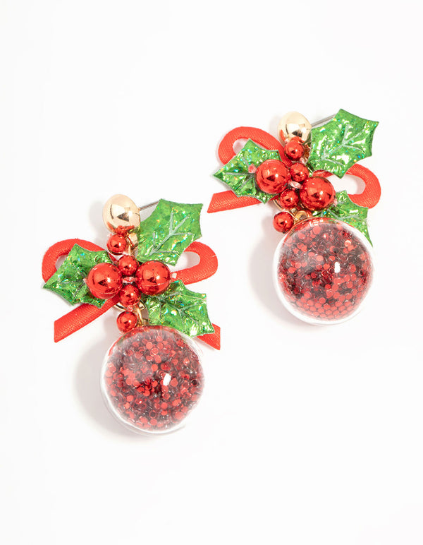Gold Holly With Bow Shaker Earrings
