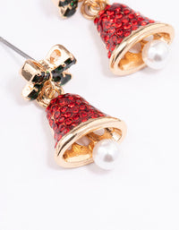 Gold Red Diamante Bell With Green Bow Earrings - link has visual effect only