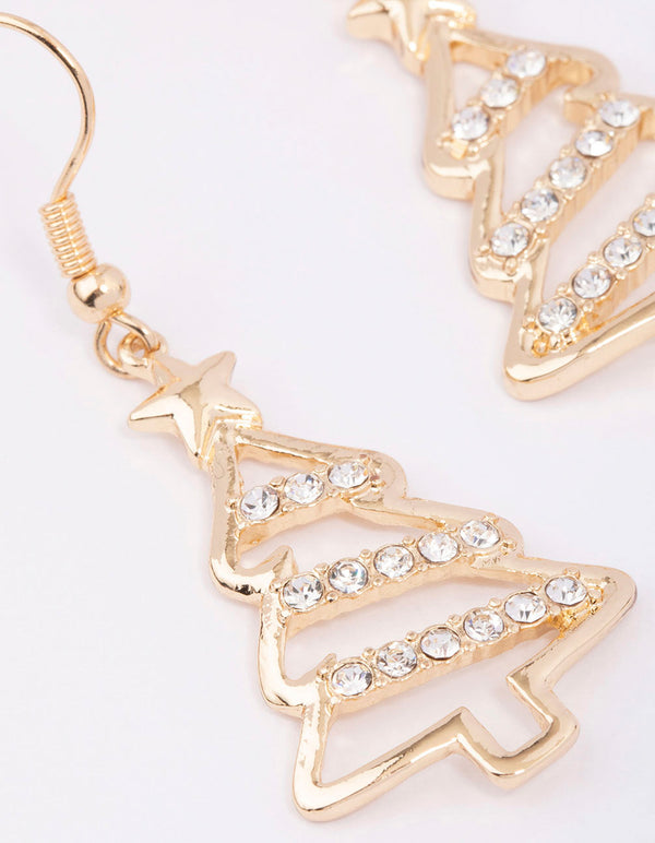 Gold Diamante Outline Tree Earrings
