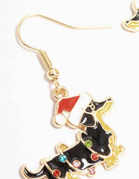 Gold Festive Dachshund Dog With A Santa Hat Earrings - link has visual effect only