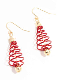Gold Red Spiral Festive Tree Drop Earrings - link has visual effect only