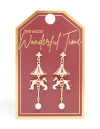 Gold Pearl Carousel Horse Drop Earrings - link has visual effect only