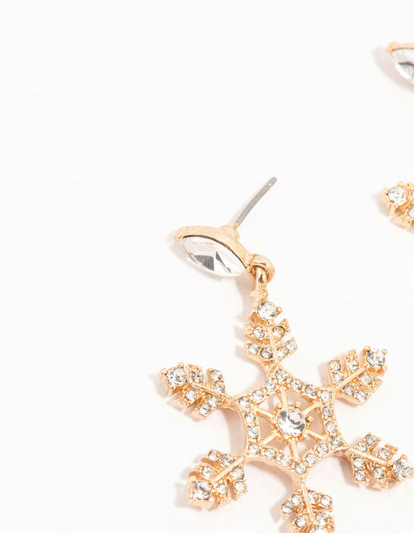 Gold Snowflake Drop Earrings