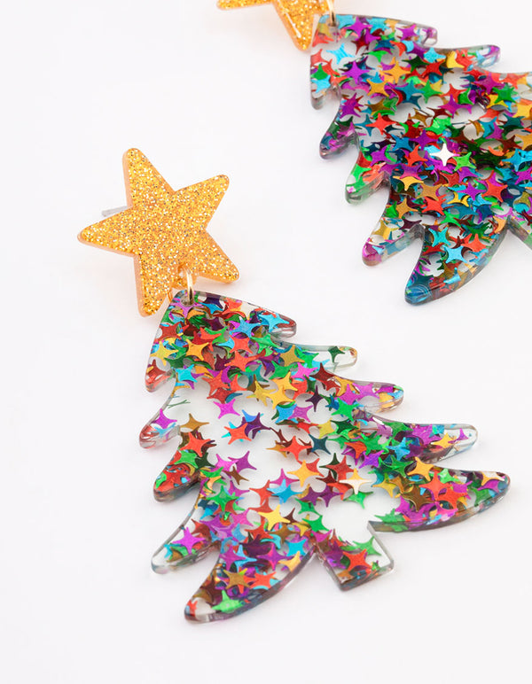 Gold Glitter Xmas Tree Earrings