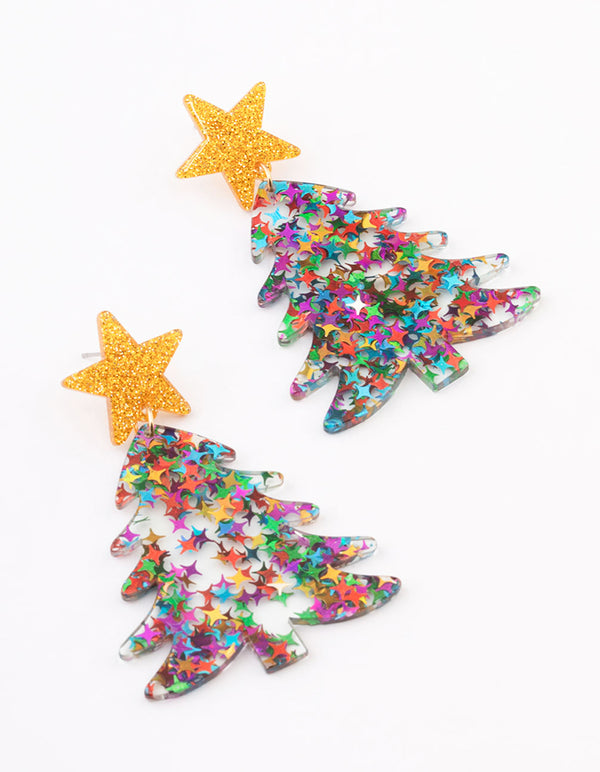 Gold Glitter Xmas Tree Earrings