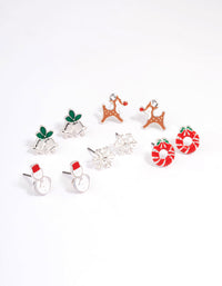 Silver Enamel Snowman & Bells Earrings 5-Pack - link has visual effect only