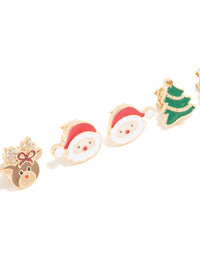 Santa Reindeer & Festive Tree Clip On Earrings 3-Pack - link has visual effect only
