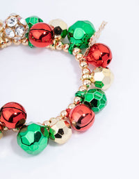 Gold Green & Red Jingle Bells Chunky Charm Stretch Bracelet - link has visual effect only