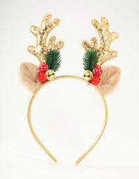 Gold Glitter Woodland Reindeer Antler Headband - link has visual effect only