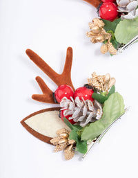 Fabric Reindeer Wreath Hair Clips 2-Pack - link has visual effect only