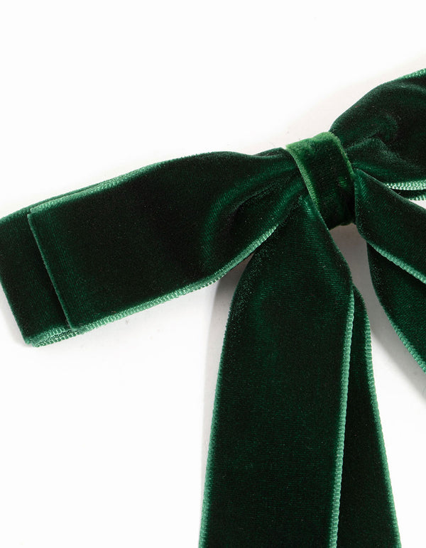 Green Velvet Fabric Double Bow Hair Clip