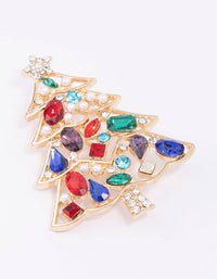 Gold Multicoloured Diamante Festive Tree Brooch - link has visual effect only