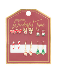 Gold Reindeer & Candy Cane Earrings 6-Pack - link has visual effect only