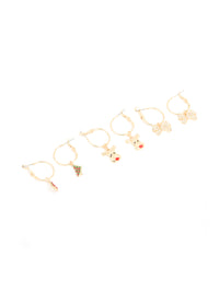 Gold Diamante Bow & Reindeer Hoop Earrings 3-Pack - link has visual effect only