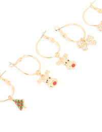 Gold Diamante Bow & Reindeer Hoop Earrings 3-Pack - link has visual effect only