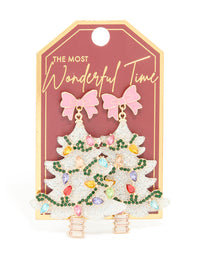 Acrylic Multicoloured Diamante Light Festive Tree Drop Earrings - link has visual effect only