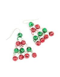 Silver Green & Red Bell Festive Tree Drop Earrings - link has visual effect only