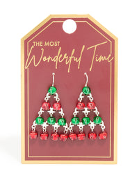 Silver Green & Red Bell Festive Tree Drop Earrings - link has visual effect only