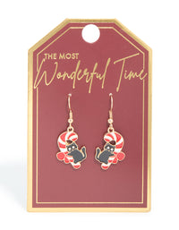 Gold Candy Cane Cat Drop Earrings - link has visual effect only
