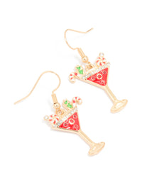 Gold Diamante Candy Cane Cocktail Drink Drop Earrings - link has visual effect only