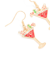 Gold Diamante Candy Cane Cocktail Drink Drop Earrings - link has visual effect only