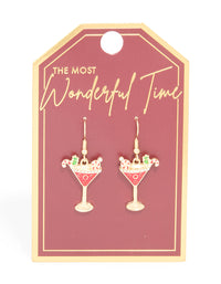Gold Diamante Candy Cane Cocktail Drink Drop Earrings - link has visual effect only