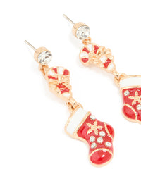 Gold Diamante Stocking & Candy Cane Drop Earrings - link has visual effect only