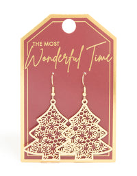 Gold Filigree Festive Tree Drop Earrings - link has visual effect only