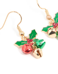 Gold Holly Plant & Red Bell Drop Earrings - link has visual effect only