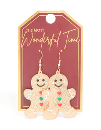 Gold Glitter Gingerbread Man Earrings - link has visual effect only