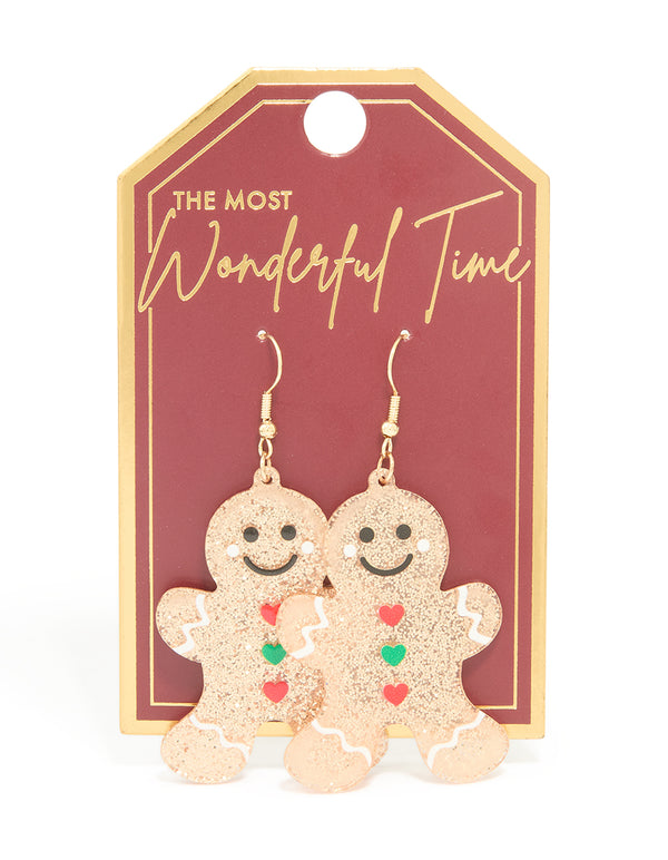 Gold Glitter Gingerbread Man Earrings