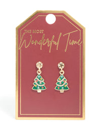 Gold Green Acrylic Festive Tree Studs - link has visual effect only