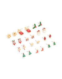 Gold Diamante Bow Drop & Santa Earrings 12-Pack - link has visual effect only