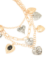 Mixed Metal Heart Charm Layered Necklace - link has visual effect only