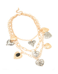 Mixed Metal Heart Charm Layered Necklace - link has visual effect only