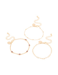 Gold Heart & Chain Bracelets 3-Pack - link has visual effect only