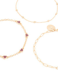 Gold Heart & Chain Bracelets 3-Pack - link has visual effect only