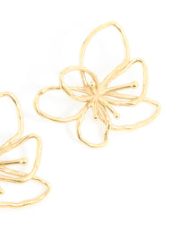Waterproof Gold Plated Stainless Steel Flower Outline Stud Earrings - link has visual effect only