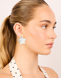 Waterproof Stainless Steel Textured Flower Stud Earrings - link has visual effect only