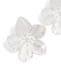 Waterproof Stainless Steel Textured Flower Stud Earrings - link has visual effect only