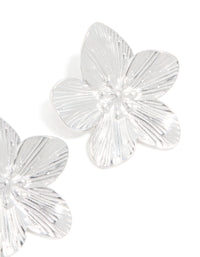 Waterproof Stainless Steel Textured Flower Stud Earrings - link has visual effect only