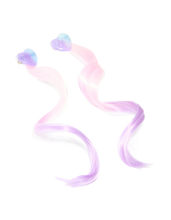 Kids Pink & Purple Faux Hair Heart Clips Pack