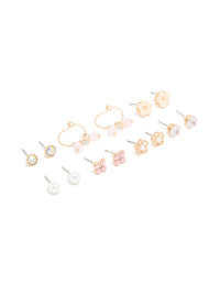 Gold Pearl & Floral Stud Earrings 7-Pack - link has visual effect only
