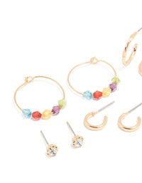 Gold Multicoloured Diamante Stud & Hoop Earrings 7-Pack - link has visual effect only